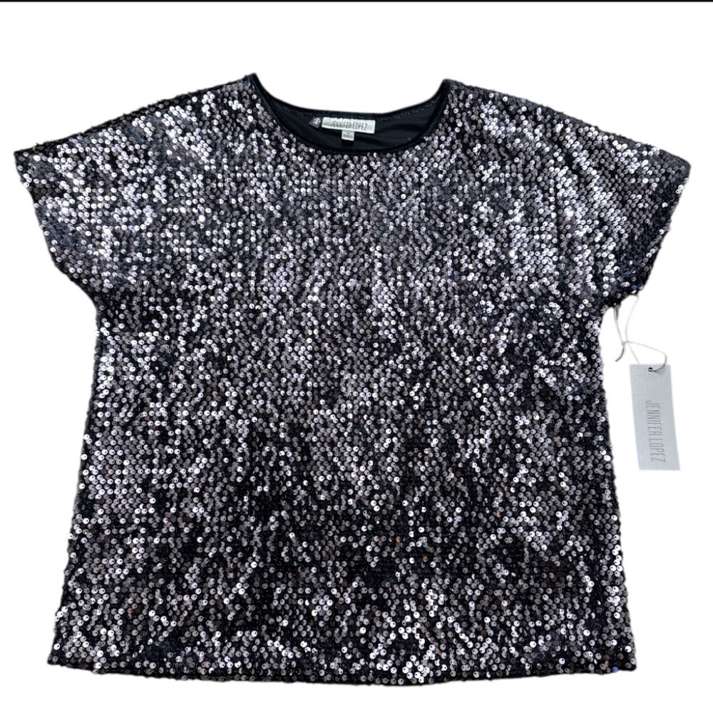 NEW WITH TAG JENNIFER LOPEZ NAVY SEQUIN TOP SIZE MEDIUM